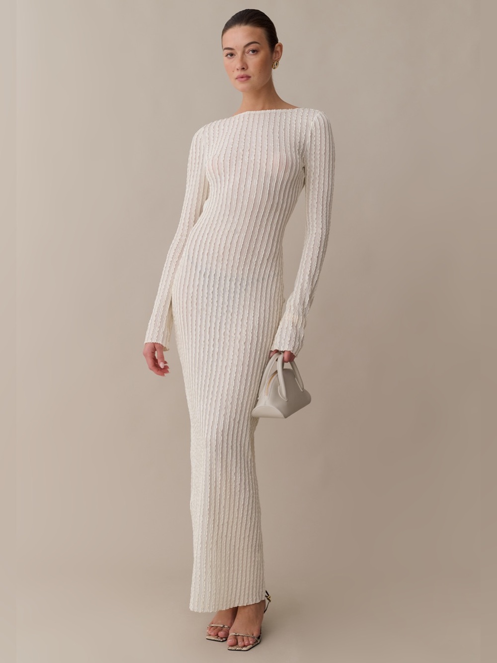 Few Moda Kourt Anneliese Long Sleeve Ivory Knit Maxi Dress